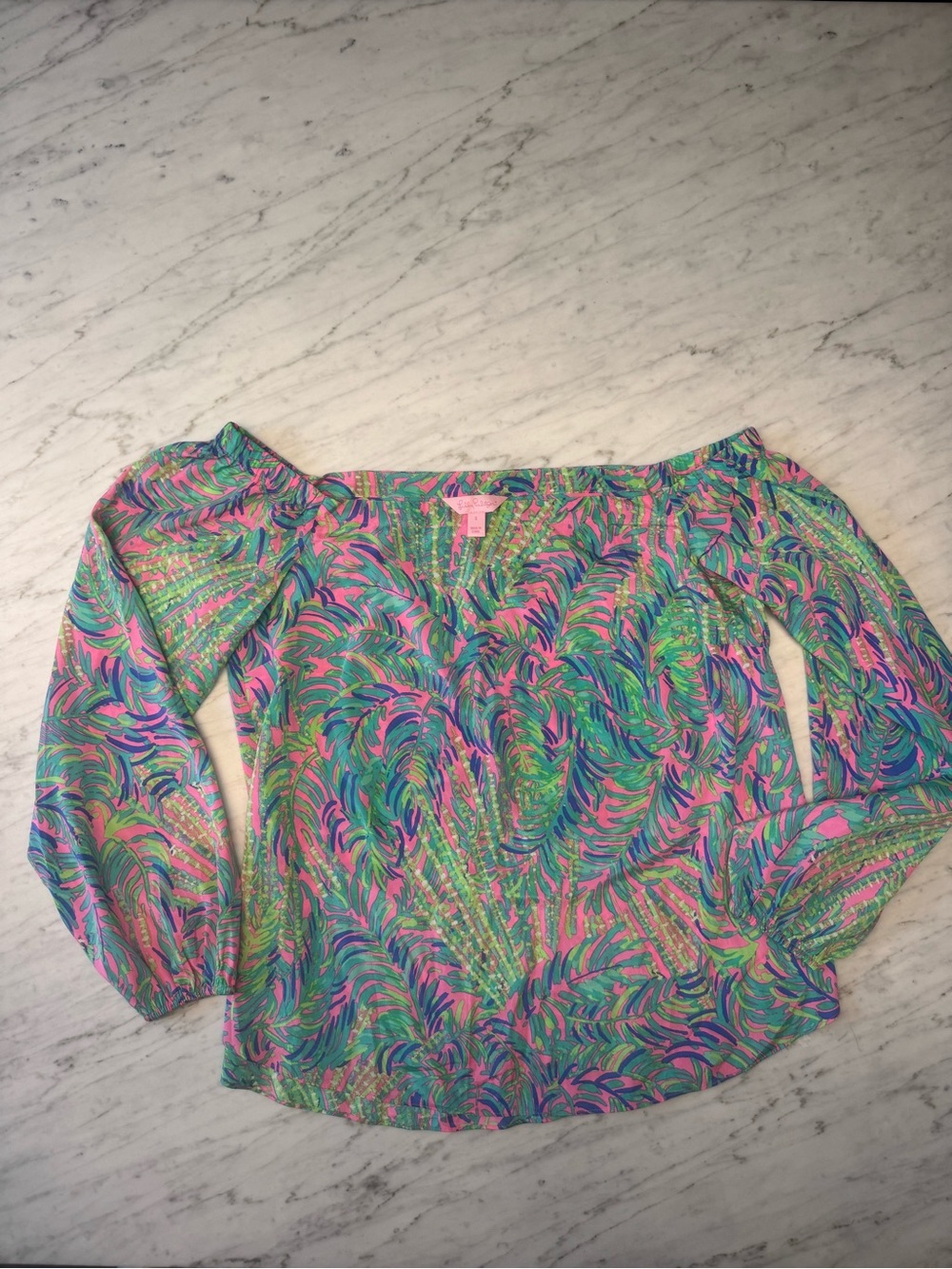 Lilly Pulitzer Multicolor Off-Shoulder Blouse in Pink & Green